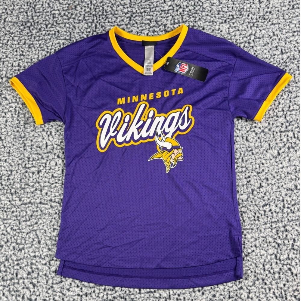 Minnesota‎ Vikings NFL Football Purple Yellow Mesh Jersey Womens Small S 3/5 NWT